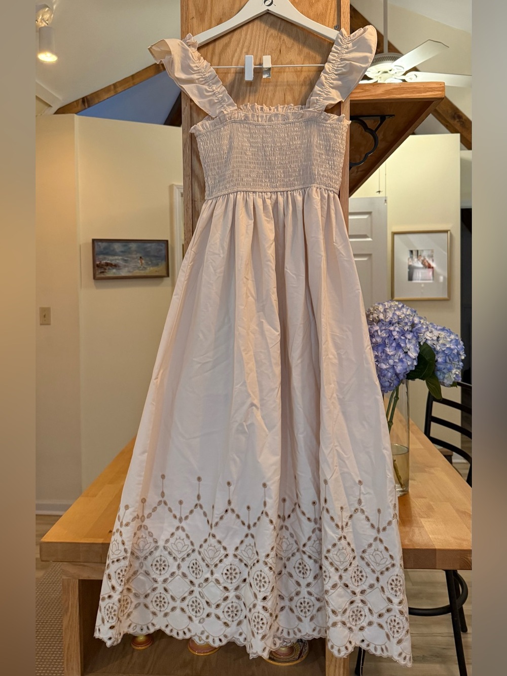 Cream Eyelet Maxi Sundress with Ruffle Straps - Picture 2 of 3